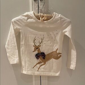 Gymboree Cream Long Sleeve Shirt with Reindeer Design